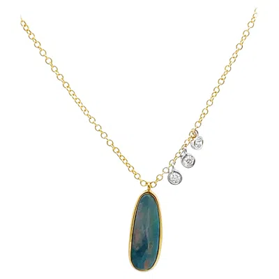 Pre-owned Meira T . 14k Yellow Gold Oval Opal & Round Diamonds Pendant Necklace