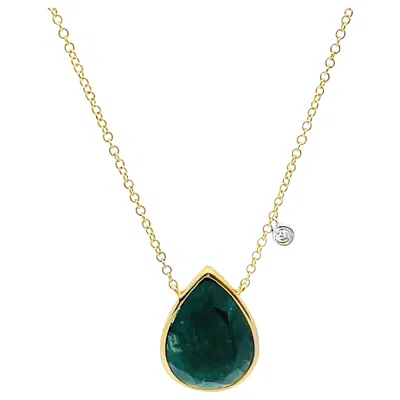 Pre-owned Meira T 14k Yellow Gold Pear Shaped 5.03 Carat Emerald Necklace With Diamonds