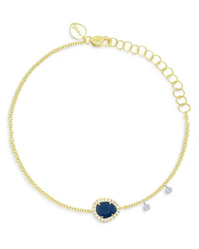 Meira T 14k Yellow Gold Rough Blue Sapphire & Diamond Halo Link Bracelet In Blue/gold