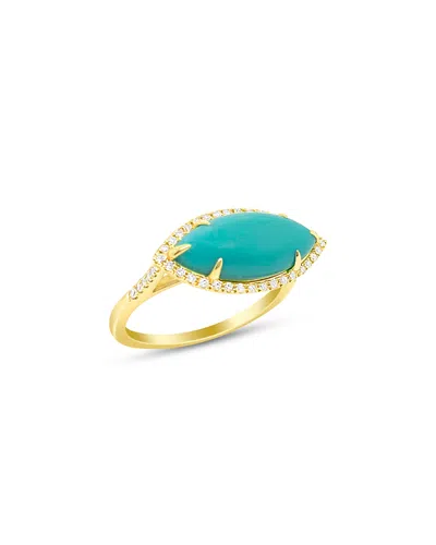 Meira T 14k Yellow Gold Turquoise & Diamond Marquis Halo Ring