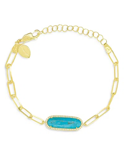 Meira T 14k Yellow Gold Turquoise & Diamond Paperclip Link Bracelet In Blue/gold
