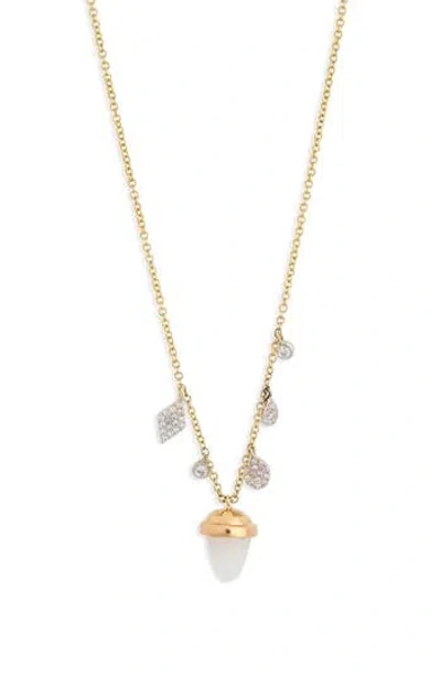 Meira T Acorn & Diamond Pendant Necklace In Yellow Gold/moonstone