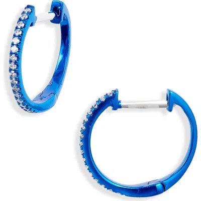 Meira T Blue Rhodium Diamond Hoop Earrings In Green