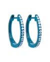 Meira T Blue Rhodium Plated Silver Diamond Small Hoop Earrings In Blue