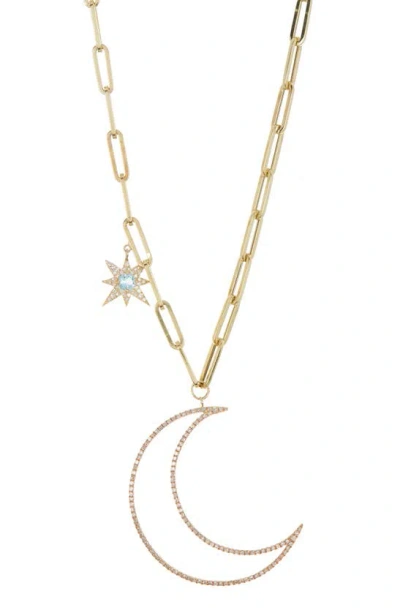 Meira T Diamond & Blue Topaz Moon & Star Pendant Necklace In Yellow Gold