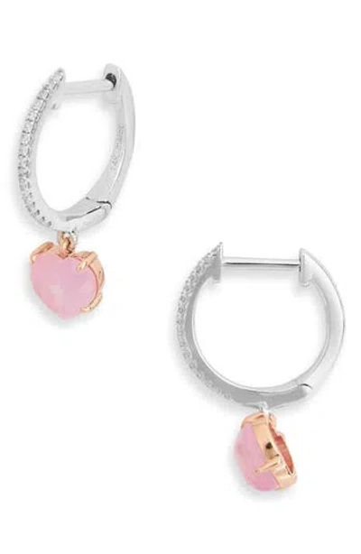 Meira T Diamond & Pink Sapphire Heart Drop Huggie Hoop Earrings