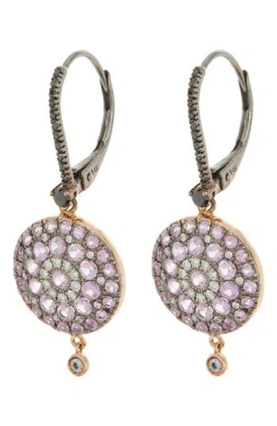Meira T Diamond & Pink Sapphire Medallion Drop Earrings In Pink Sapphire/black Diamond