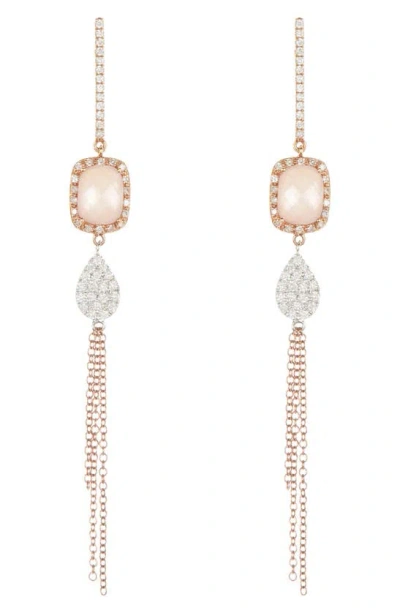 Meira T Diamond & Rose Quartz Drop Earrings In Gold