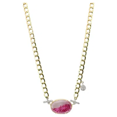 Pre-owned Meira T Diamond & Ruby Mini Shaker Pendant Chain Necklace 14k Yellow Gold