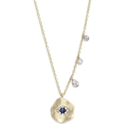 Meira T Diamond & Sapphire Evil Eye Pendant Necklace In Gold