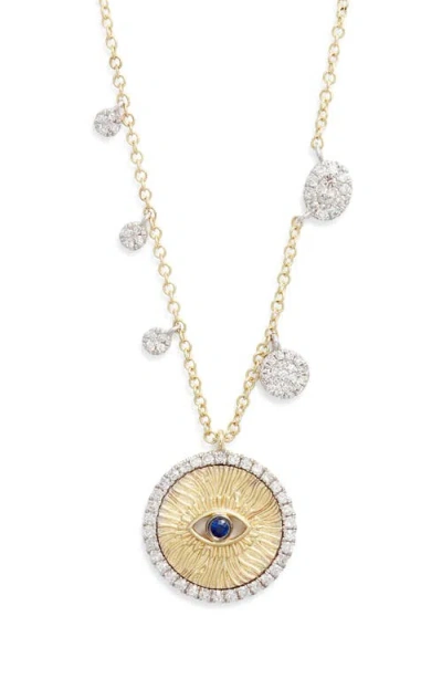 Meira T Diamond & Sapphire Evil Eye Pendant Necklace In Yellow