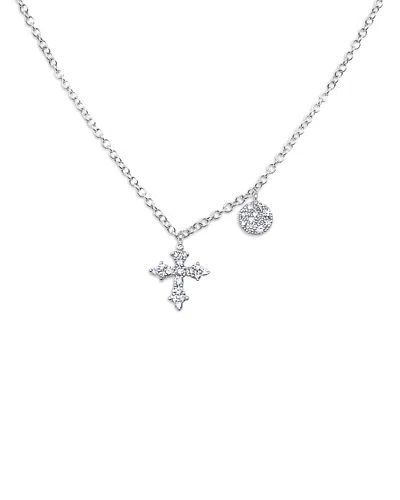 Meira T Diamond Cross & Disc Cluster Pendant Necklace In 14k White Gold, 0.12 Tcw