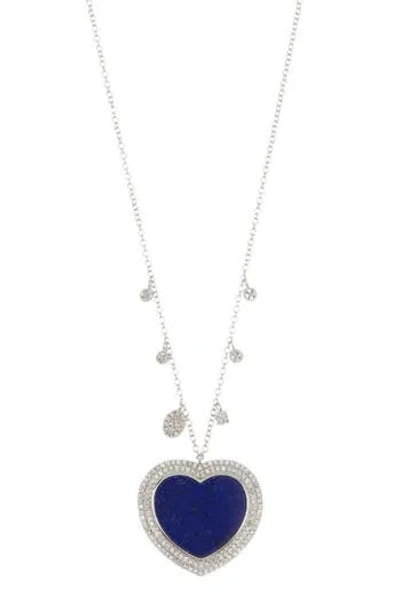 Meira T Diamond Drops & Lapis Lazuli Heart Pendant Necklace In Blue