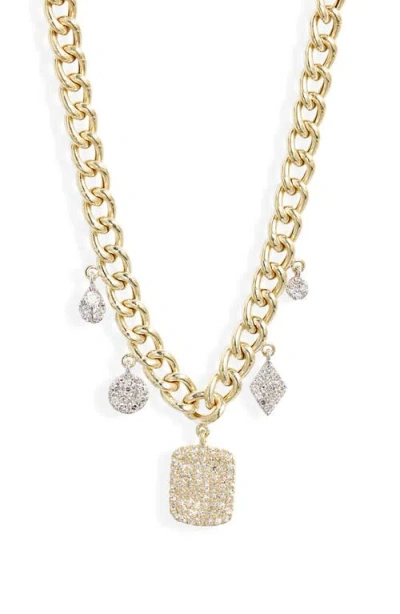 Meira T Diamond Station Mixed Chain Necklace In Two Toned Yellow Gold