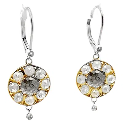 Pre-owned Meira T E10931/si 14k White Gold & Sterling Silver Diamond Drop Earrings