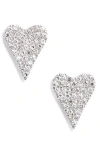 Meira T Elongated Diamond Heart Stud Earrings In Silver