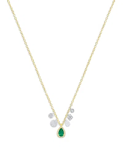 Meira T Emerald & Diamond Dangle Pendant Necklace In 14k White & Yellow Gold, 18