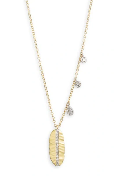 Meira T Leaf & Diamond Charm Necklace In Two Toned Yellow Gold