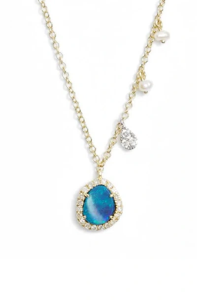 Meira T Mini Stone Diamond Pendant Necklace In Yellow Gold/opal