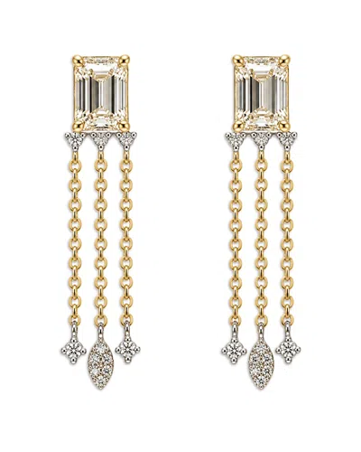 Meira T Moon & Meadow 14k Yellow Gold Lab Grown Diamond Emerald & Round Cut Fringe Drop Earrings, 1.57 Tcw In Pink