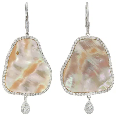Pre-owned Meira T Mother Of Pearl Diamond Gold Dangle Earrings In Multi
