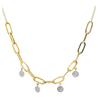 Pre-owned Meira T N13446 14k Two Tone Paperclip Necklace With Diamonds Adjustable Length In Multi