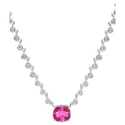 Pre-owned Meira T N13975/wp 14k White Gold Diamond & Oval Pink Sapphire Necklace