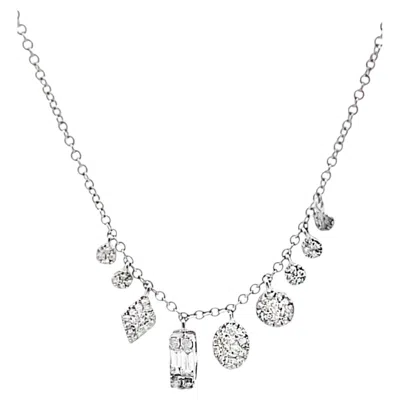 Pre-owned Meira T N14525/wg 14k White Gold Diamond Nine Pendant Graduating Charms Necklace