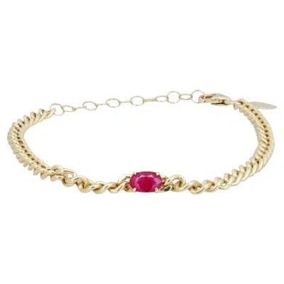 Pre-owned Meira T Oval Shape Ruby Cuban Link Chain Bracelet 14k Yellow Gold