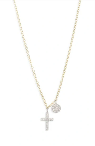 Meira T Pavé Diamond Cross Pendant Necklace In Yellow Gold
