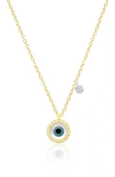 Meira T Pavé Diamond Evil Eye Pendant Necklace In Gold