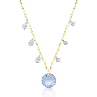 Meira T Pear Cut Blue Topaz Pendant Necklace In Gold