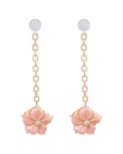 MEIRA T MEIRA T ROSE GOLD PINK SHELL FLOWER DIAMOND EARRINGS