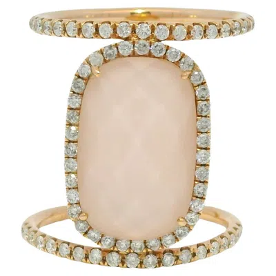 Pre-owned Meira T Rose Quartz & Diamond Halo 14-karat Double Band Ring In Stock In Red