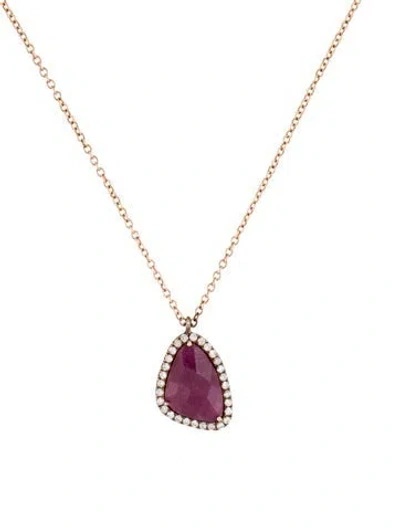 Pre-owned Meira T Ruby & Diamond Halo Pendant Necklace, 16" In Multicolor