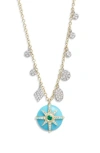 Meira T Turquoise, Diamond & Emerald Burst Pendant Necklace In Gold