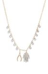Meira T Wishbone Hamsa Charm Necklace In Gold