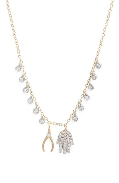 Meira T Wishbone Hamsa Charm Necklace In Yellow