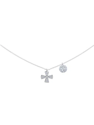 Meira T Women's 14k White Gold & 0.18 Tcw Diamond Cross & Disk Charm Necklace/18"