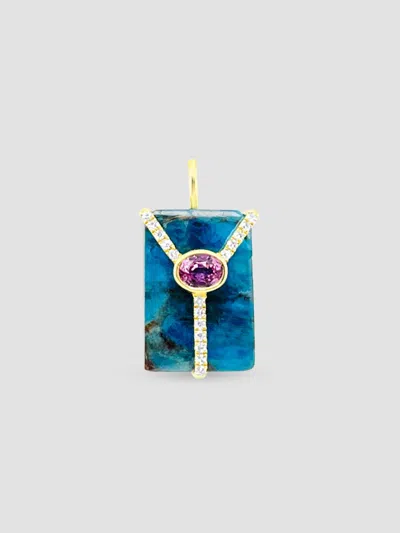 Meira T Women's 14k Yellow Gold Chrysocolla And Diamond Pendant With Pink Sapphire Accent