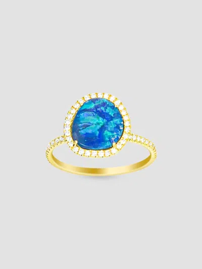 Meira T Women's 14k Yellow Gold, Opal & 0.20 Tcw Diamond Ring