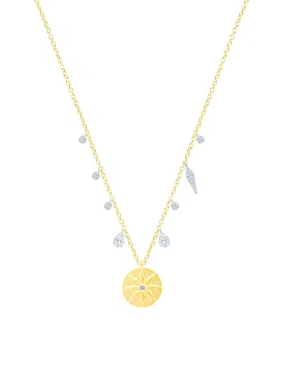 Meira T Women's Two-tone 14k Gold & 0.12 Tcw Diamond Flower Disc Pendant Necklace In Yellow