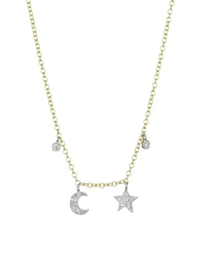 Meira T Women's Yellow Gold Mini Diamond Moon & Star Necklace In Transparent