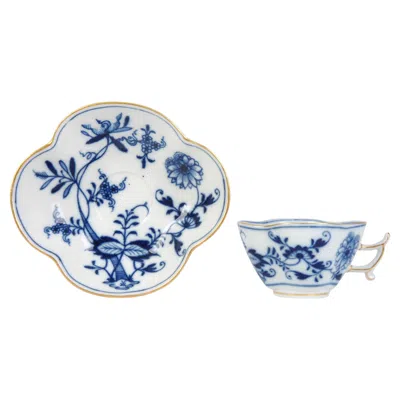 Pre-owned Meissen Porcelain Porcelain Coffee Cup And Saucer "blue Onion", Meissen, Germany In Gray
