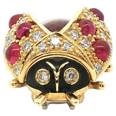 Pre-owned Meister Zurich Meister Zürich Lucky Ladybug Ruby Brooch In 18k Yellow Gold