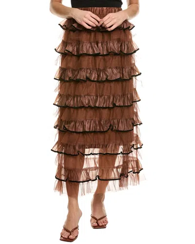 Meiven Tiered Mesh Maxi Dress In Brown