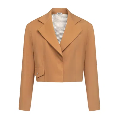 Meji Women's Neutrals  Cropped Crystal-back Blazer In Brown