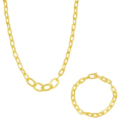 Mejoma Women's Ancient Allure Textured Gold Link Necklace & Bracelet Gift Set