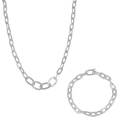 Mejoma Women's Ancient Allure Textured Silver Link Necklace & Bracelet Gift Set