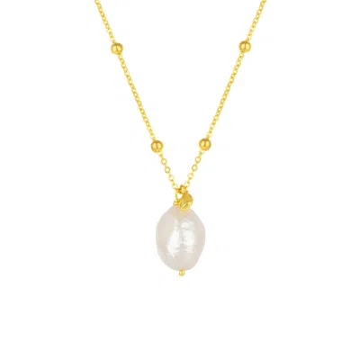 Mejoma Women's Baroque Keshi Pearl Gold Pendant Beaded Chain Necklace